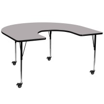 Flash Furniture XU-A6066-HRSE-GY-T-A-CAS-GG Mobile 60''W x 66''L Horseshoe Gray Laminate Height Adjustable Activity Table