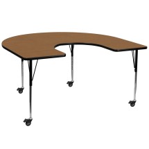 Flash Furniture XU-A6066-HRSE-OAK-T-A-CAS-GG Mobile 60''W x 66''L Horseshoe Oak Laminate Height Adjustable Activity Table