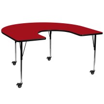 Flash Furniture XU-A6066-HRSE-RED-T-A-CAS-GG Mobile 60''W x 66''L Horseshoe Red Laminate Height Adjustable Activity Table