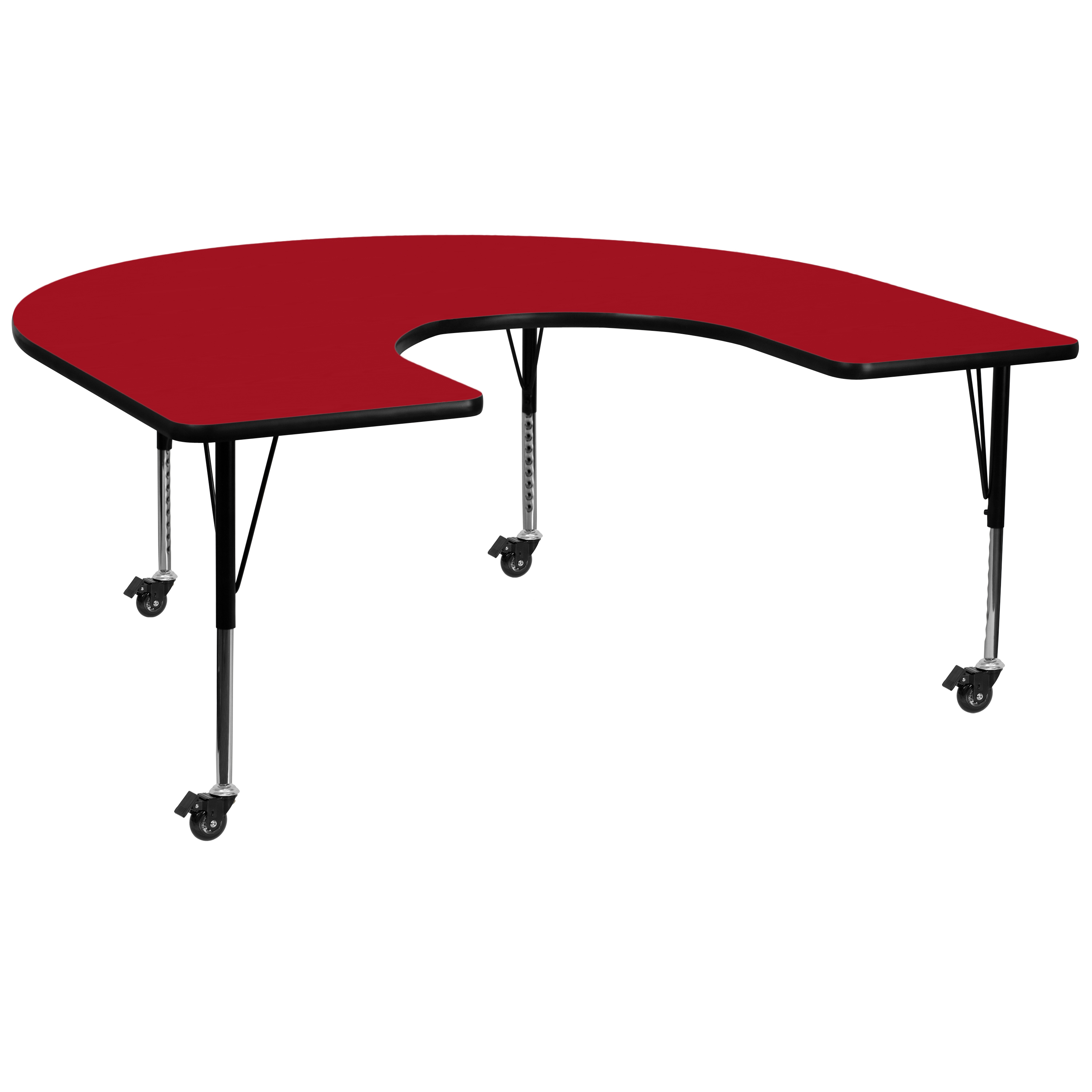Flash Furniture XU-A6066-HRSE-RED-T-P-CAS-GG Mobile 60''W x 66''L Horseshoe Red Laminate Height Adjustable Activity Table, Short Legs