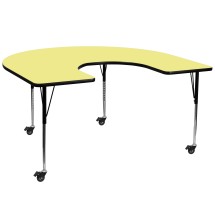 Flash Furniture XU-A6066-HRSE-YEL-T-A-CAS-GG Mobile 60''W x 66''L Horseshoe Yellow Laminate Height Adjustable Activity Table