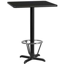 Flash Furniture XU-BLKTB-2424-T2222B-3CFR-GG 24'' Square Black Laminate Table Top with 22'' x 22'' Bar Height Table Base and Foot Ring