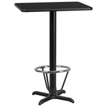 Flash Furniture XU-BLKTB-2430-T2222B-3CFR-GG 24'' x 30'' Rectangular Black Laminate Table Top with 22'' x 22'' Bar Height Table Base and Foot Ring