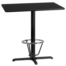Flash Furniture XU-BLKTB-2442-T2230B-3CFR-GG 24'' x 42'' Rectangular Black Laminate Table Top with 23.5'' x 29.5'' Bar Height Table Base and Foot Ring