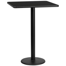 Flash Furniture XU-BLKTB-3030-TR18B-GG 30'' Square Black Laminate Table Top with 18'' Round Bar Height Table Base