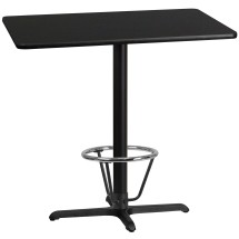 Flash Furniture XU-BLKTB-3042-T2230B-3CFR-GG 30'' x 42'' Rectangular Black Laminate Table Top with 23.5'' x 29.5'' Bar Height Table Base and Foot Ring