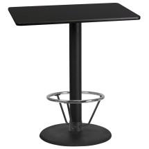 Flash Furniture XU-BLKTB-3042-TR24B-4CFR-GG 30'' x 42'' Rectangular Black Laminate Table Top with 24'' Round Bar Height Table Base and Foot Ring