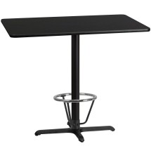 Flash Furniture XU-BLKTB-3048-T2230B-3CFR-GG 30'' x 48'' Rectangular Black Laminate Table Top with 23.5'' x 29.5'' Bar Height Table Base and Foot Ring