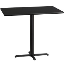 Flash Furniture XU-BLKTB-3048-T2230B-GG 30'' x 48'' Rectangular Black Laminate Table Top with 23.5'' x 29.5'' Bar Height Table Base