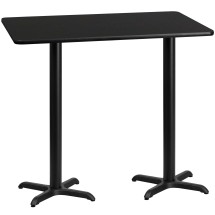 Flash Furniture XU-BLKTB-3060-T2222B-GG 30'' x 60'' Rectangular Black Laminate Table Top with 22'' x 22'' Bar Height Table Base