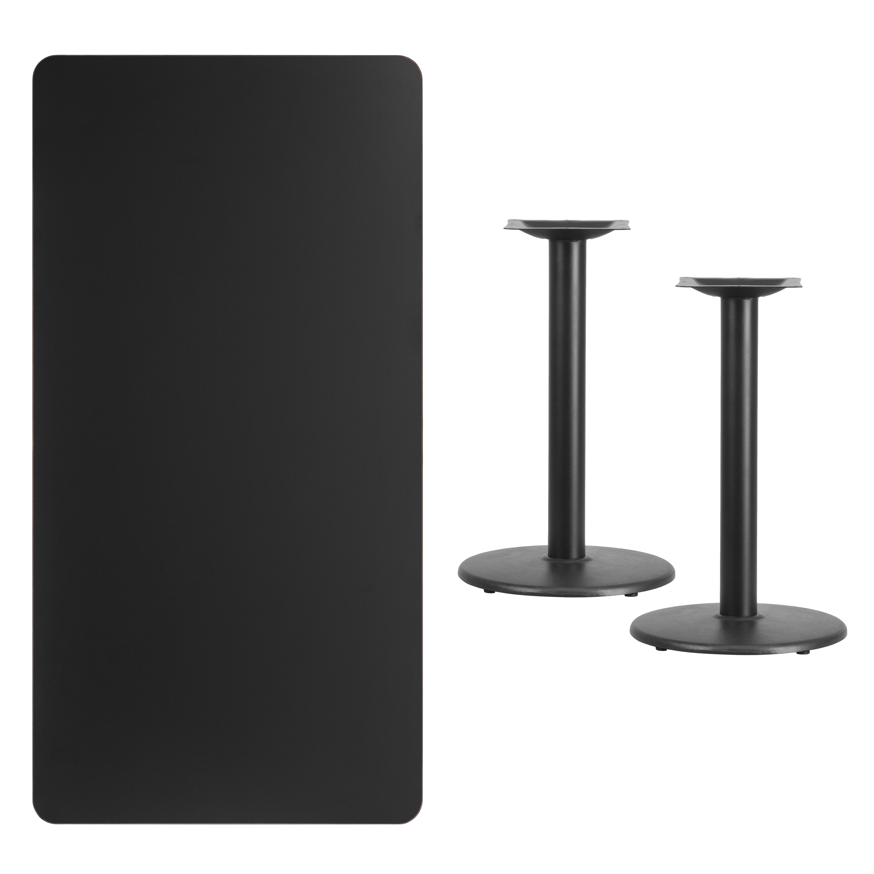 Flash Furniture XU-BLKTB-3060-TR18-GG 30'' x 60'' Rectangular Black Laminate Table Top with 18'' Round Table Height Base