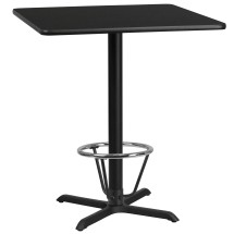 Flash Furniture XU-BLKTB-3636-T3030B-3CFR-GG 36'' Square Black Laminate Table Top with 30'' x 30'' Bar Height Table Base and Foot Ring
