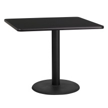 Flash Furniture XU-BLKTB-3636-TR24-GG 36'' Square Black Laminate Table Top with 24'' Round Table Height Base