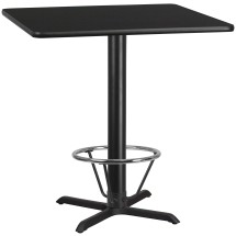 Flash Furniture XU-BLKTB-4242-T3333B-4CFR-GG 42'' Square Black Laminate Table Top with 33'' x 33'' Bar Height Table Base and Foot Ring