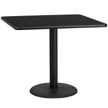 Flash Furniture XU-BLKTB-4242-TR24-GG 42'' Square Black Laminate Table Top with 24'' Round Table Height Base