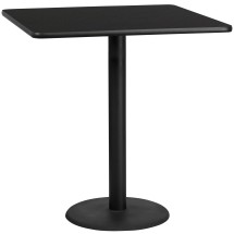 Flash Furniture XU-BLKTB-4242-TR24B-GG 42'' Square Black Laminate Table Top with 24'' Round Bar Height Table Base