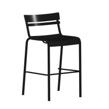 Flash Furniture XU-CH-10318-B-BK-GG Indoor/Outdoor Black Metal 2 Slat Stackable Armchair