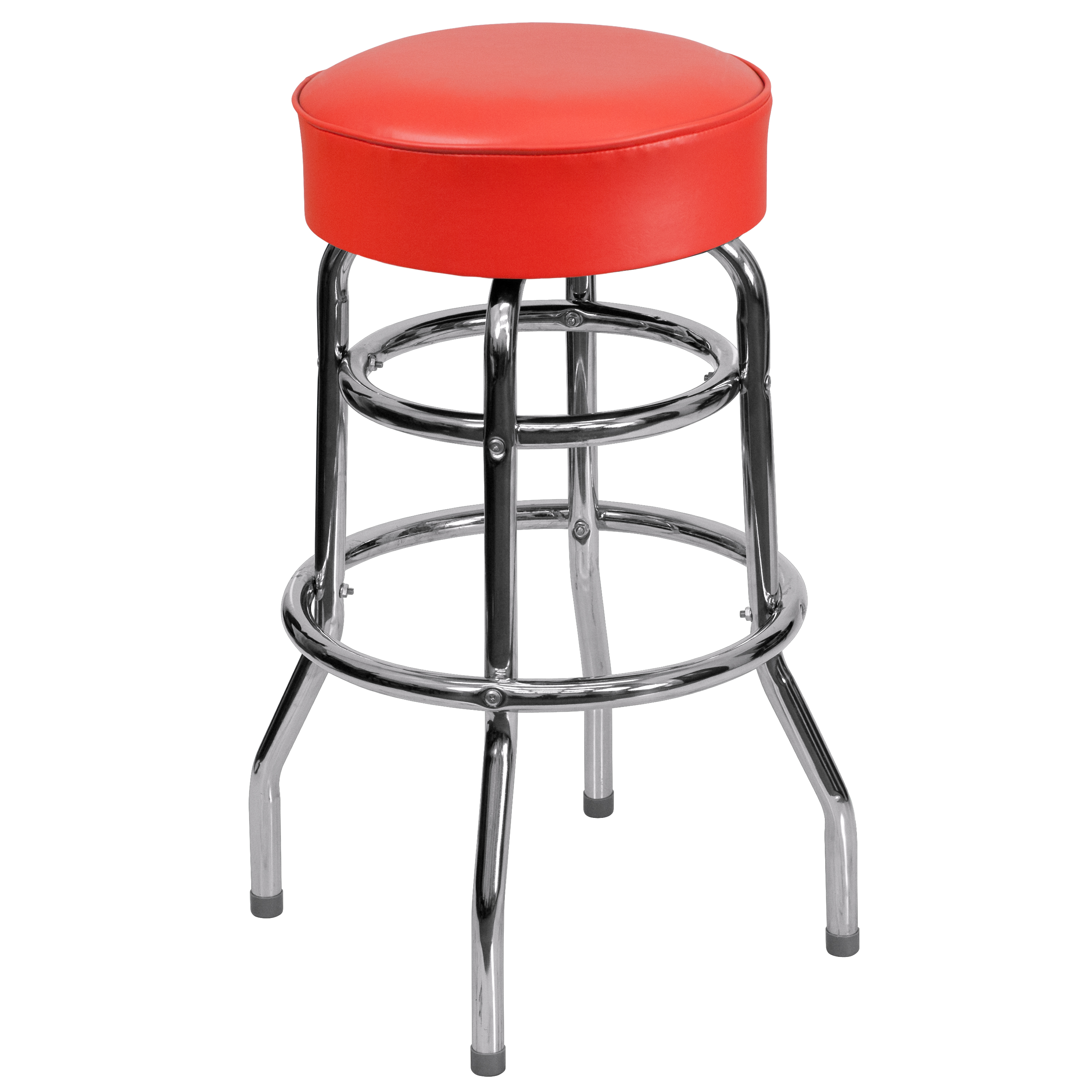 Flash Furniture XU-D-100-RED-GG Double Ring Chrome Red Barstool