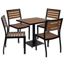 Flash Furniture XU-DG-10456036-GG Outdoor Patio Bistro Dining Table Set with 4 Chairs and Faux Teak Poly Slats, 5 Piece Set