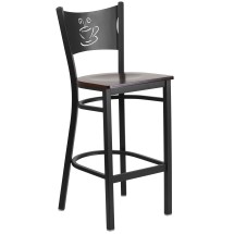 Flash Furniture XU-DG-60114-COF-BAR-WALW-GG Hercules Black Coffee Back Metal Restaurant Barstool - Walnut Wood Seat