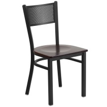 Flash Furniture XU-DG-60115-GRD-WALW-GG Hercules Black Grid Back Metal Restaurant Chair - Walnut Wood Seat