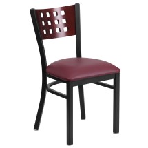 Flash Furniture XU-DG-60117-MAH-BURV-GG Hercules Black Cutout Back Metal Restaurant Chair - Mahogany Wood Back, Burgundy Vinyl Seat