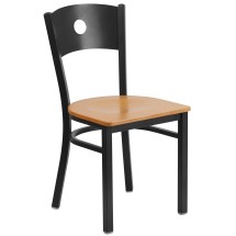 Flash Furniture XU-DG-60119-CIR-NATW-GG Hercules Black Circle Back Metal Restaurant Chair - Natural Wood Seat