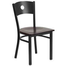 Flash Furniture XU-DG-60119-CIR-WALW-GG Hercules Black Circle Back Metal Restaurant Chair - Walnut Wood Seat