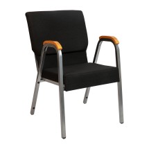 Flash Furniture XU-DG-60156-BK-GG Hercules 21&quot;W Stacking Wood Accent Arm Church Chair in Black Fabric - Silver Vein Frame