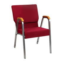 Flash Furniture XU-DG-60156-BUR-GG Hercules 21&quot;W Stacking Wood Accent Arm Church Chair in Burgundy Fabric - Silver Vein Frame