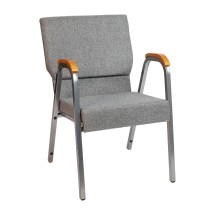 Flash Furniture XU-DG-60156-GY-GG Hercules 21&quot;W Stacking Wood Accent Arm Church Chair in Gray Fabric - Silver Vein Frame