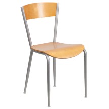 Flash Furniture XU-DG-60217-NAT-GG Invincible Series Silver Metal Restaurant Chair - Natural Wood Back & Seat