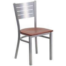 Flash Furniture XU-DG-60401-CHYW-GG Hercules Silver Slat Back Metal Restaurant Chair - Cherry Wood Seat