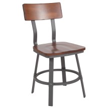 Flash Furniture XU-DG-60582-GG Rustic Walnut Restaurant Chair with Wood Seat & Back and Gray Powder Coat Frame
