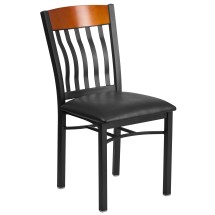 Flash Furniture XU-DG-60618-CHY-BLKV-GG Vertical Back Black Metal and Cherry Wood Restaurant Chair with Black Vinyl Seat