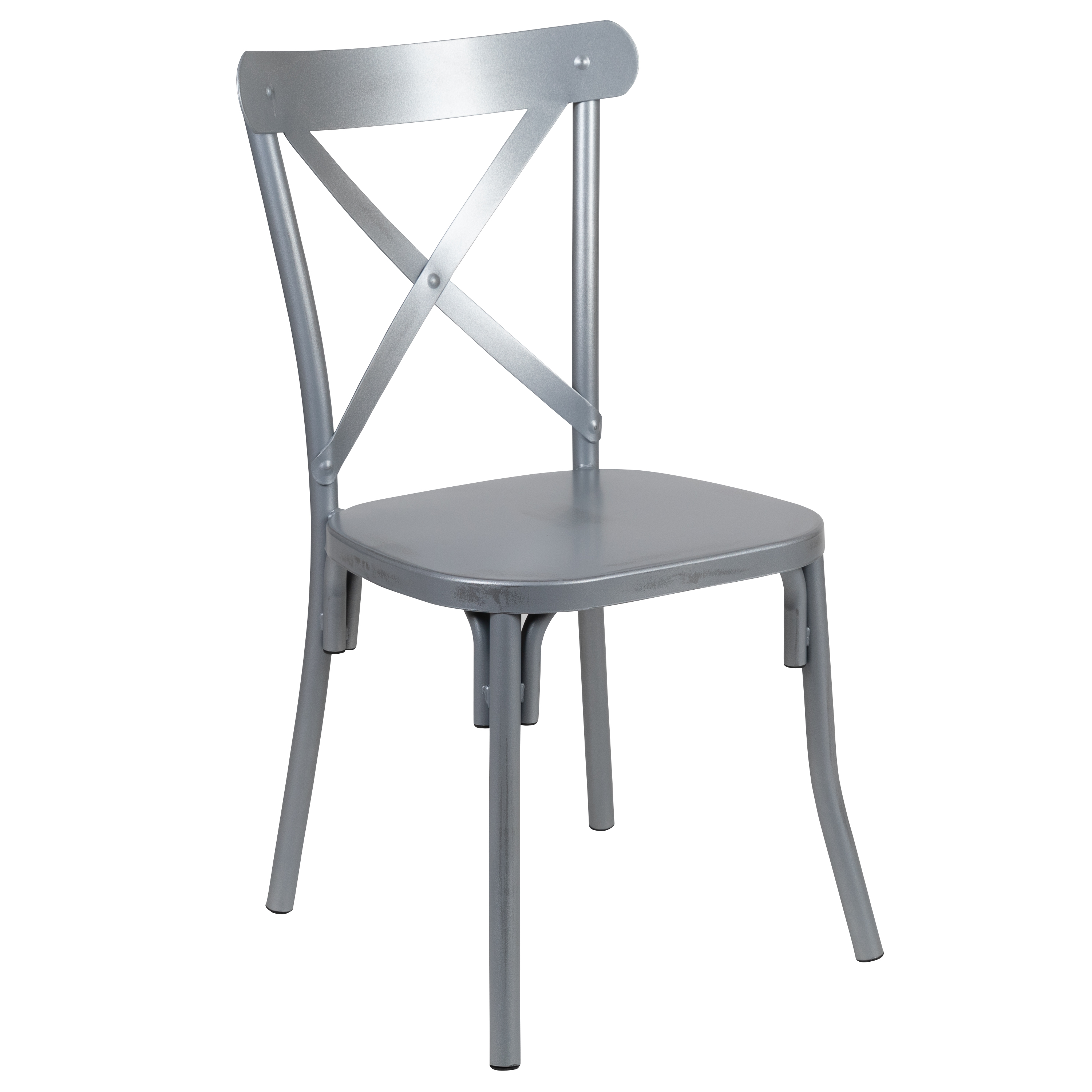Flash Furniture XU-DG-60699-S-D-GG Metal Cross Back Dining Chair, Distressed Rustic Silver Finish