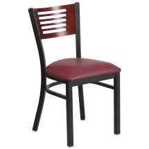 Flash Furniture XU-DG-6G5B-MAH-BURV-GG Hercules Black Slat Back Metal Restaurant Chair - Mahogany Wood Back, Burgundy Vinyl Seat
