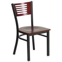Flash Furniture XU-DG-6G5B-MAH-MTL-GG Hercules Black Slat Back Metal Restaurant Chair - Mahogany Wood Back & Seat