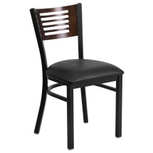 Flash Furniture XU-DG-6G5B-WAL-BLKV-GG Hercules Black Slat Back Metal Restaurant Chair - Walnut Wood Back, Black Vinyl Seat
