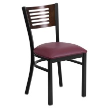 Flash Furniture XU-DG-6G5B-WAL-BURV-GG Hercules Black Slat Back Metal Restaurant Chair - Walnut Wood Back, Burgundy Vinyl Seat