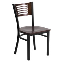 Flash Furniture XU-DG-6G5B-WAL-MTL-GG Hercules Black Slat Back Metal Restaurant Chair - Walnut Wood Back & Seat