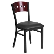 Flash Furniture XU-DG-6Y1B-MAH-BLKV-GG Hercules Black 4 Square Back Metal Restaurant Chair - Mahogany Wood Back, Black Vinyl Seat