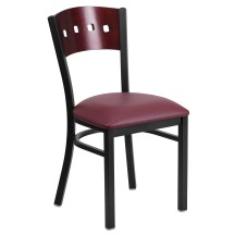 Flash Furniture XU-DG-6Y1B-MAH-BURV-GG Hercules Black 4 Square Back Metal Restaurant Chair - Mahogany Wood Back, Burgundy Vinyl Seat