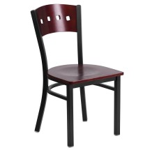 Flash Furniture XU-DG-6Y1B-MAH-MTL-GG Hercules Black 4 Square Back Metal Restaurant Chair - Mahogany Wood Back & Seat