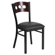 Flash Furniture XU-DG-6Y2B-WAL-BLKV-GG Hercules Black 3 Circle Back Metal Restaurant Chair - Walnut Wood Back, Black Vinyl Seat