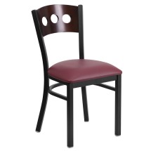 Flash Furniture XU-DG-6Y2B-WAL-BURV-GG Hercules Black 3 Circle Back Metal Restaurant Chair - Walnut Wood Back, Burgundy Vinyl Seat