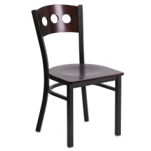 Flash Furniture XU-DG-6Y2B-WAL-MTL-GG Hercules Black 3 Circle Back Metal Restaurant Chair - Walnut Wood Back & Seat