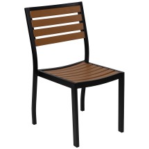 Flash Furniture XU-DG-HW6036-GG Outdoor Stackable Side Chair with Faux Teak Poly Slats