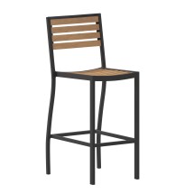 Flash Furniture XU-DG-HW6036B-GG Commercial Bar Height Stool, All-Weather Outdoor Bar Stool with Faux Wood Poly Resin Slats and Aluminum Frame, Teak