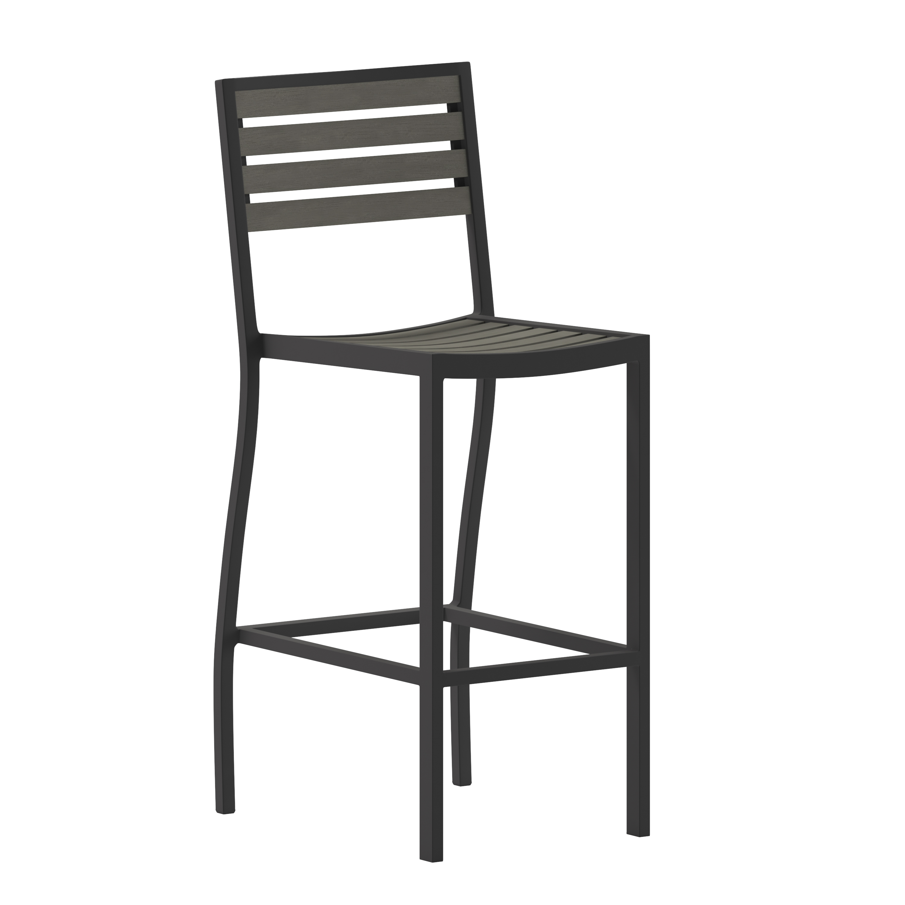Flash Furniture XU-DG-HW6036B-GY-GG All-Weather Outdoor Bar Stool with Faux Wood Poly Resin Slats and Aluminum Frame, Gray Wash